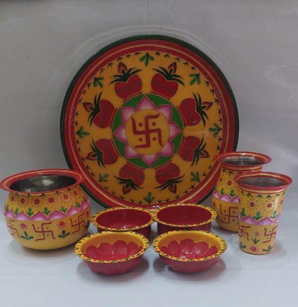 Traditional Hand-Painted Pooja Plate Set