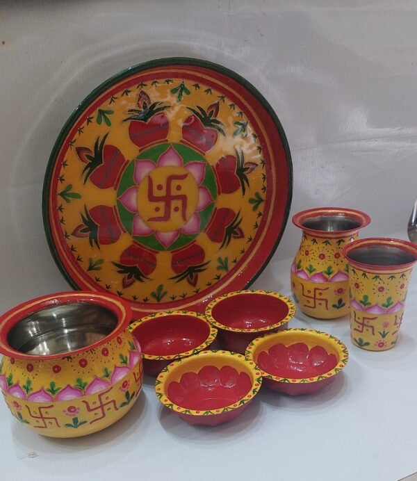 Traditional Hand-Painted Pooja Plate Set
