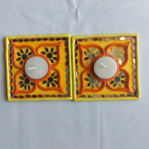 Mirror Floral Square Tea Candle Holder Set