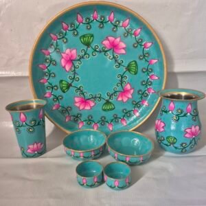 Lotus Bloom Hand-Painted Pooja Set