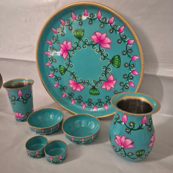 Lotus Bloom Hand-Painted Pooja Set