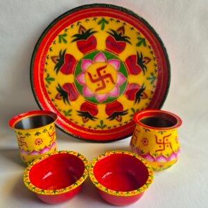 Traditional Hand-Painted Pooja Plate Set